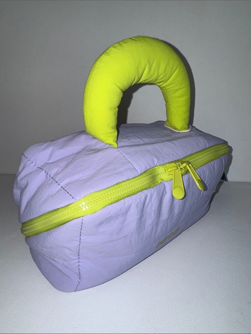 Nylon Puffer Cosmetic Case Travel Purple Neon Green - Picture 3 of 5